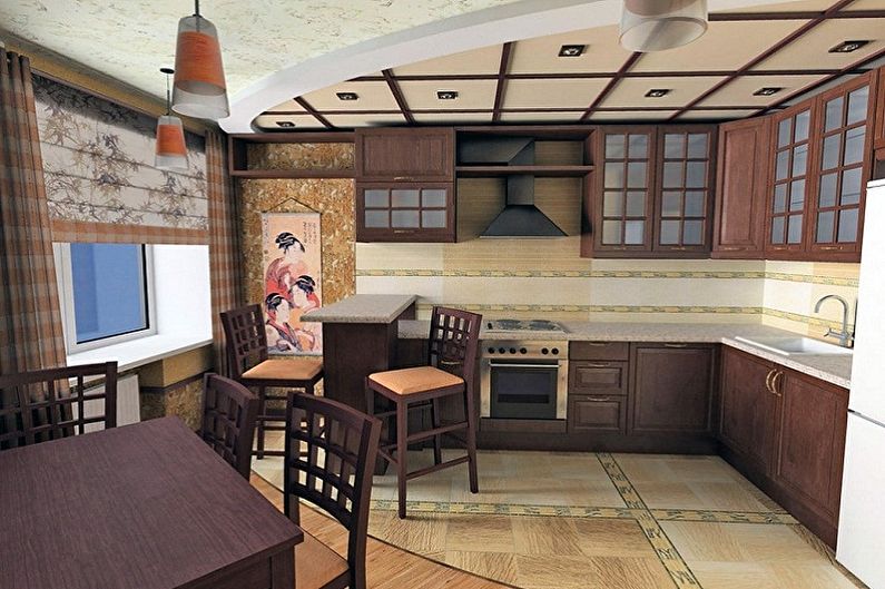 Σχέδιο κουζίνας ιαπωνικού στυλ - φινίρισμα δαπέδου