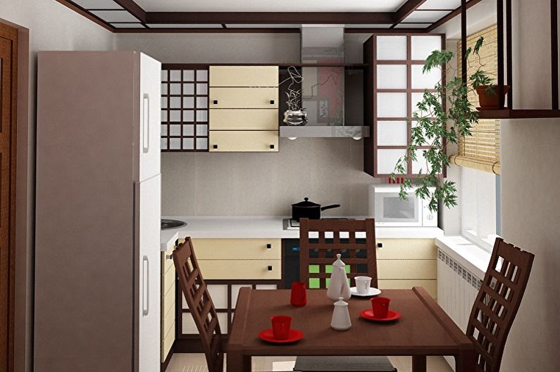 Cozinha pequena de estilo japonês - design de interiores