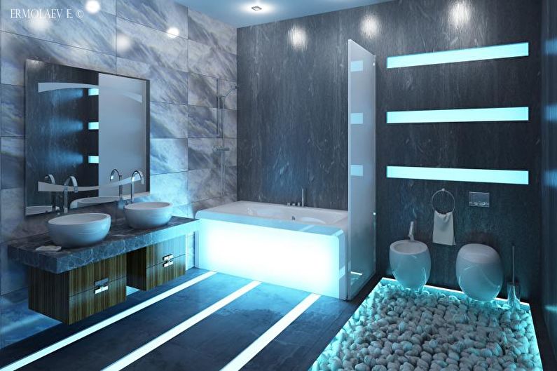 Kúpeľňa - dizajn bytu v high -tech štýle