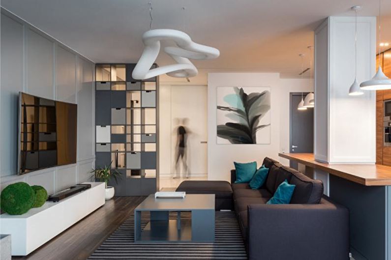 Notranja zasnova stanovanja v slogu high -tech - fotografija