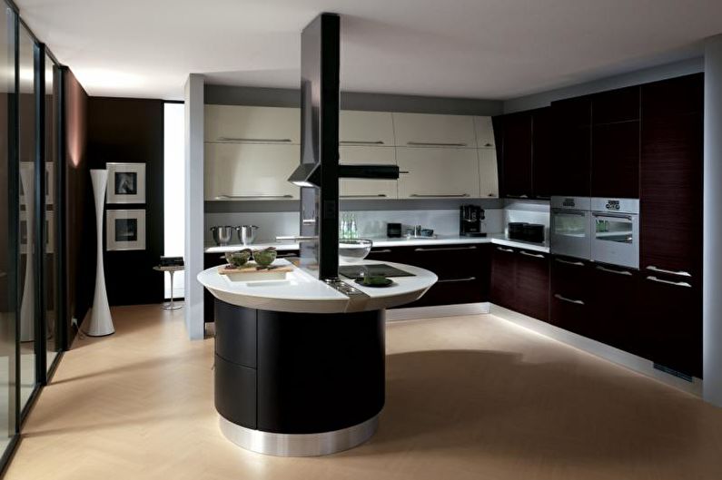 Kuhinja - zasnova stanovanja v visokotehnološkem slogu