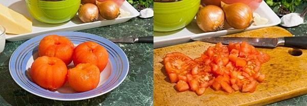 oloupejte a nakrájejte rajčata