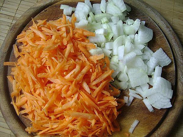 Zwiebeln und Karotten vorbereiten