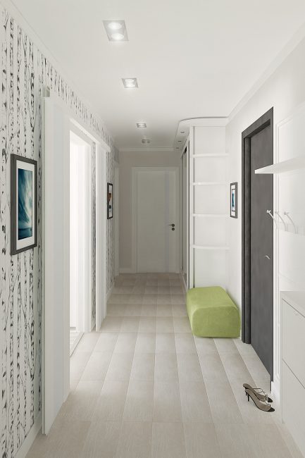 Biela podlaha dodáva výške nízkej miestnosti