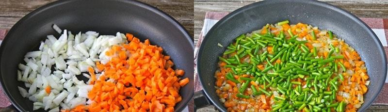 orestujte cibuli s mrkví, přidejte česnekové šípky