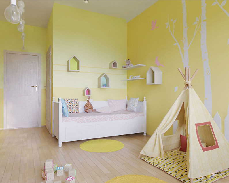 Mały pokój dziecięcy w żółtych odcieniach