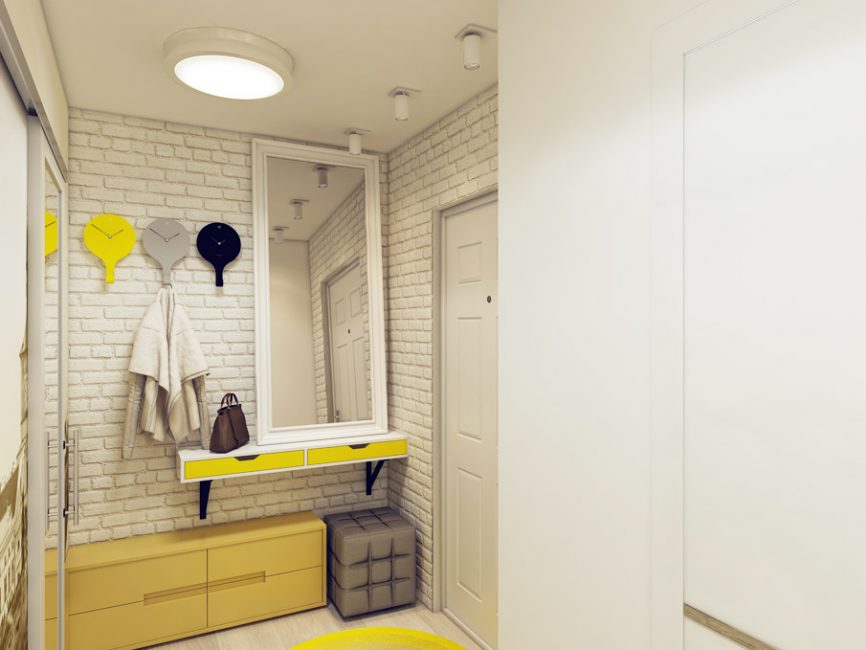 Λευκή τοιχοποιία και κίτρινα έπιπλα - ένα μοντέρνο tandem