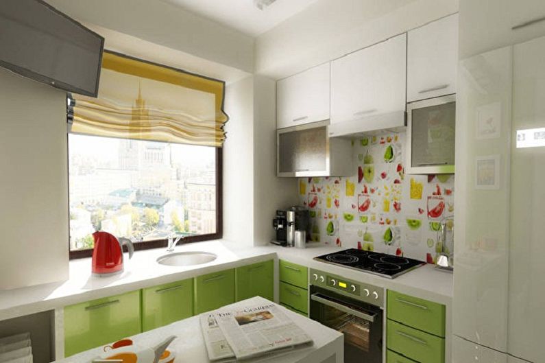 Funcionalidad de una pequeña cocina de esquina: el alféizar de la ventana como parte de un juego de cocina