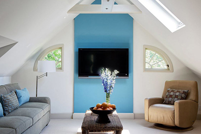 Interiérový dizajn obývačky v podkroví - foto