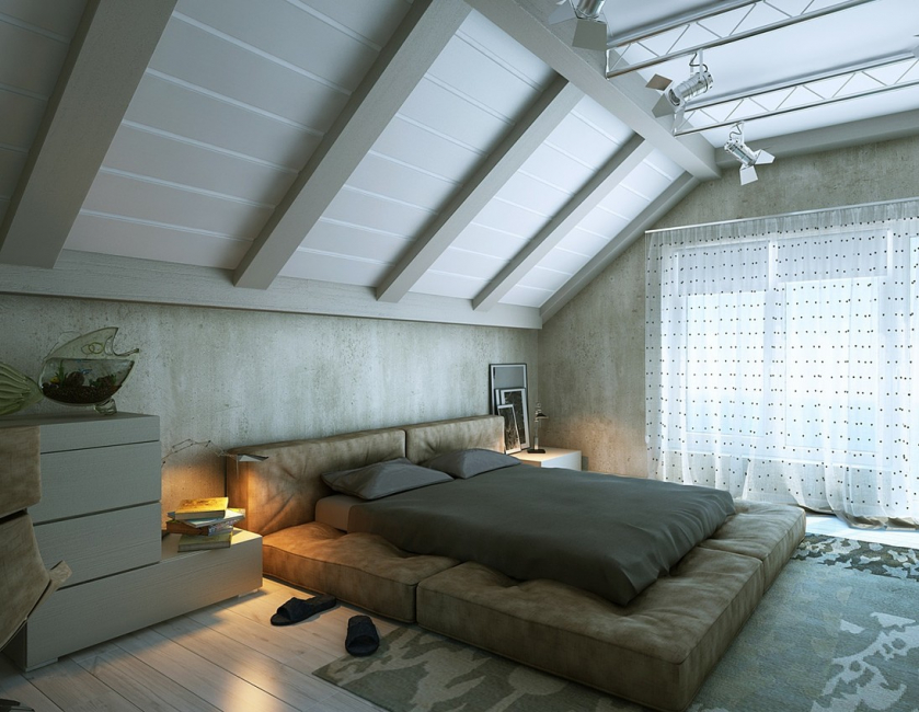 El dormitorio en el ático da una sensación de comodidad y seguridad.