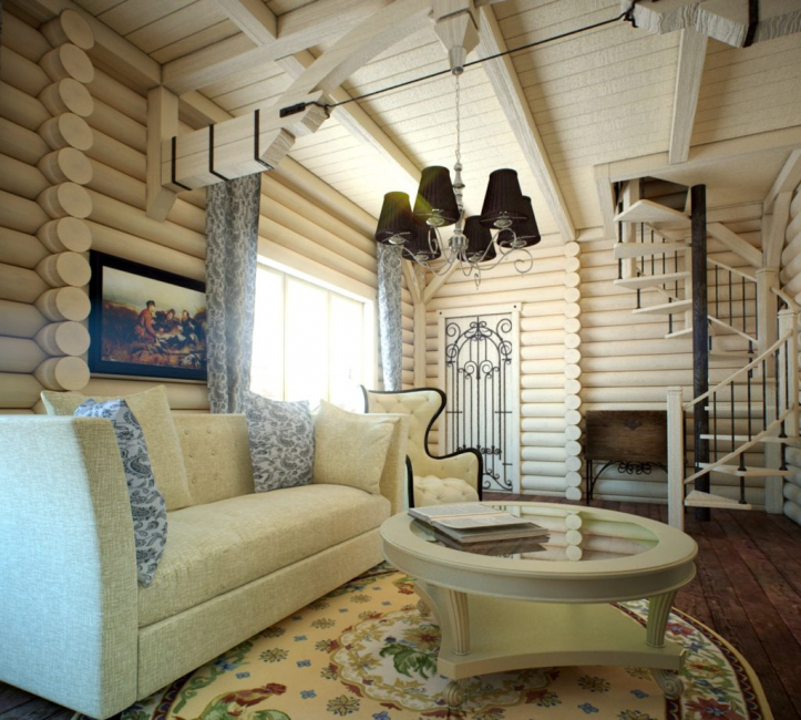 Diseño de interiores en una casa de madera.