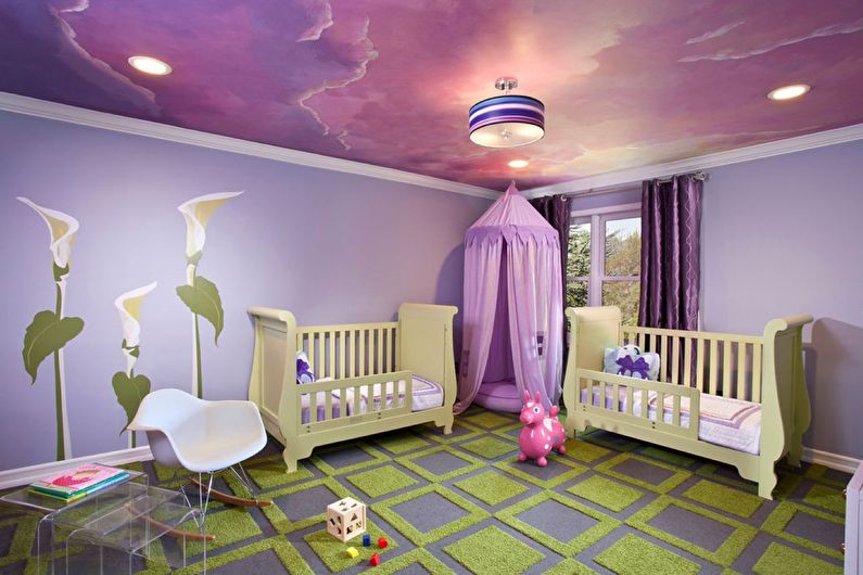Stretch strop s potlačou fotografií v detskej izbe - Sky
