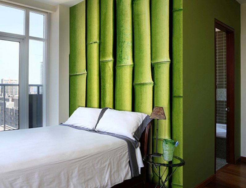 Papel de parede verde no quarto