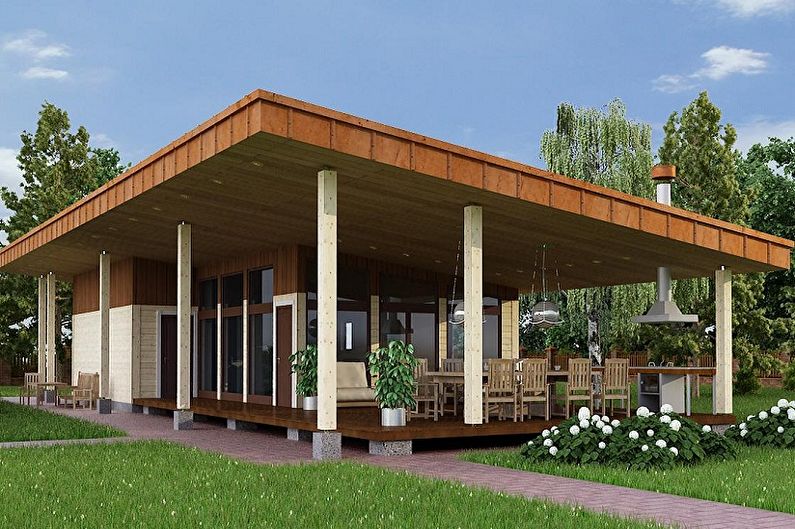 Moderné projekty jednopodlažných domov-Jednopodlažný dom s letnou kuchyňou
