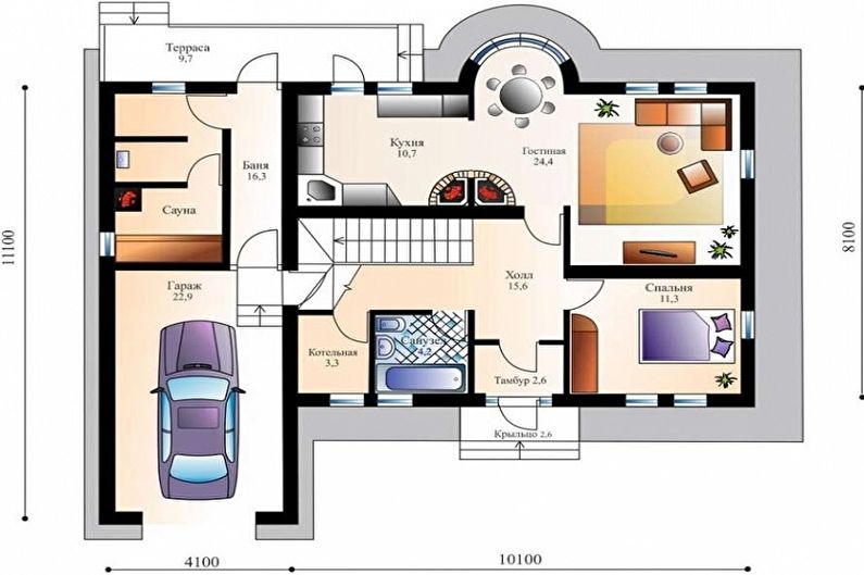 Moderné projekty jednoposchodových domov-Jednoposchodový dom s garážou
