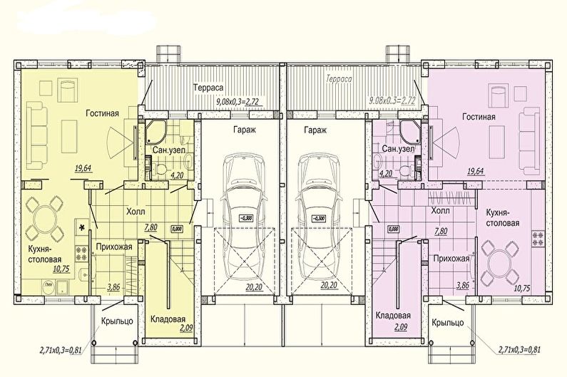 Moderné projekty jednoposchodových domov-Jednoposchodový dom s dvoma vchodmi