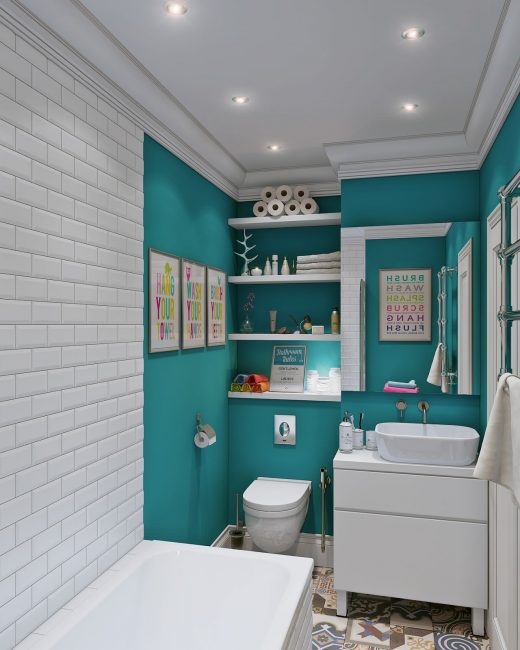 Design escandinavo do banheiro e cores branco esmeralda