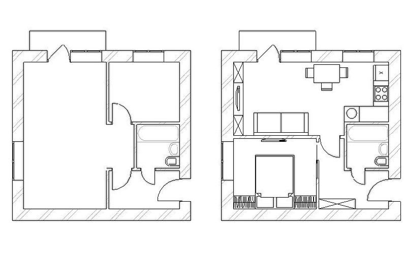 Prestavba jednoizbového bytu v Chruščove - projekt 2