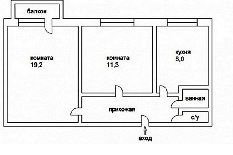 Prestavba dvojizbového bytu v Chruščove - projekt 1