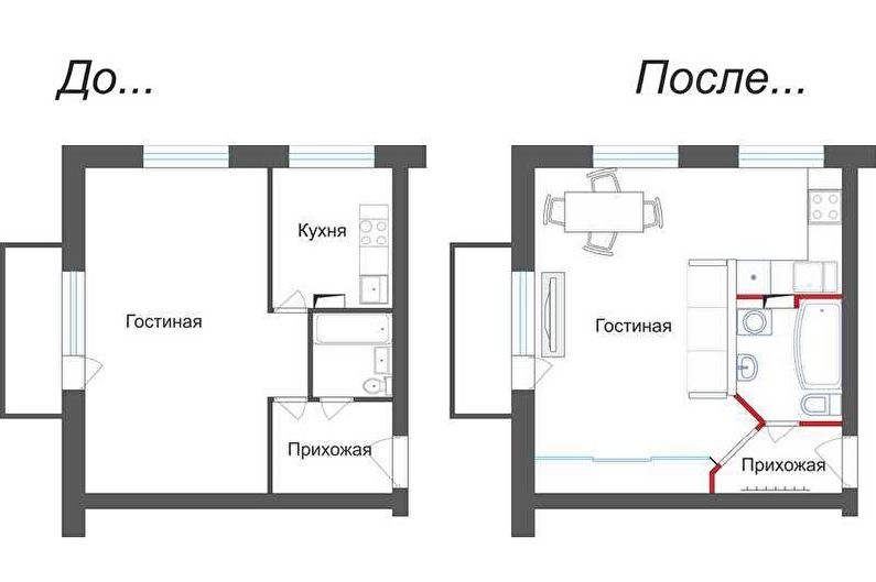 פיתוח מחדש של דירת חדר אחד בחרושצ'וב - פרויקט 1