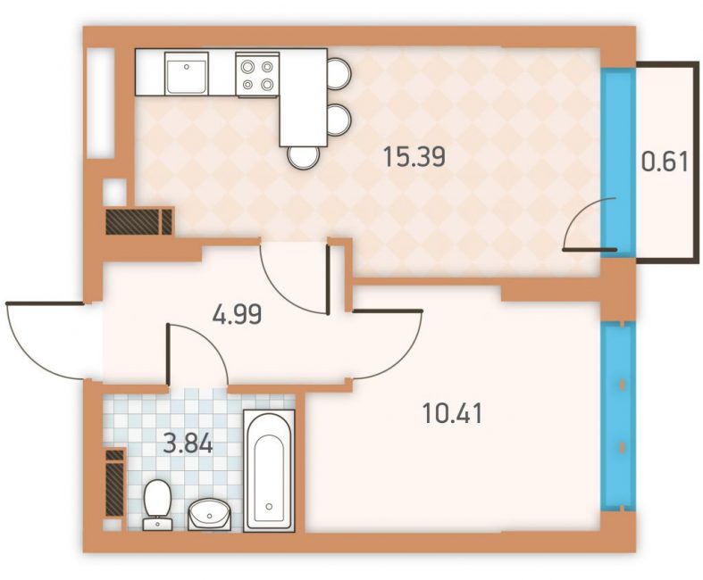 Layoutschema för en ett-rums lägenhet