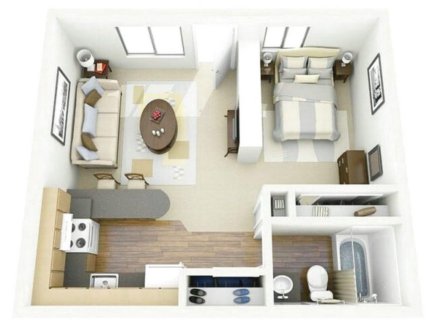Virtuell layout av en ett-rums lägenhet