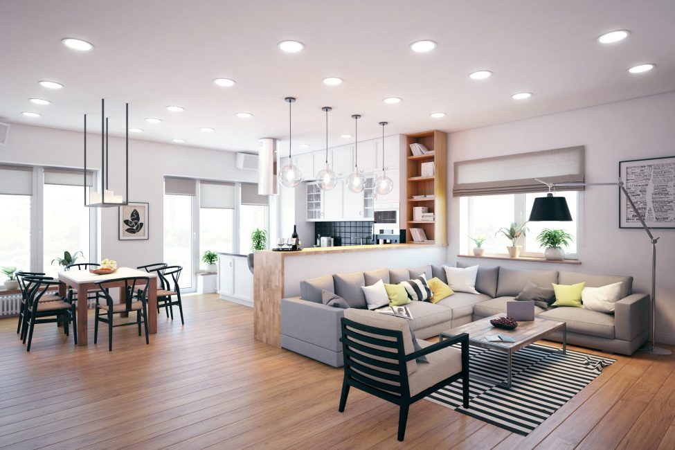 Design clássico - cozinha combinada com sala de estar