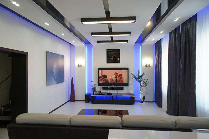 Dizajn stropu zo sadrokartónu v obývacej izbe