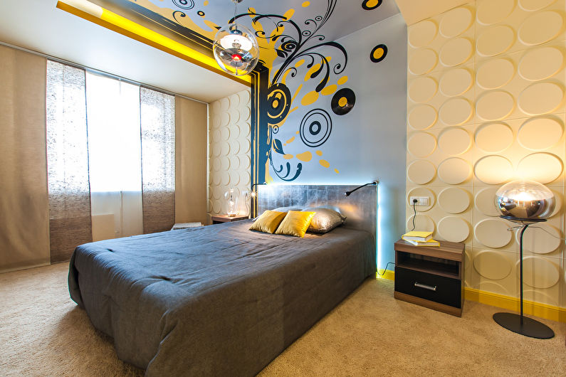 Dizajn stropu zo sadrokartónu v spálni