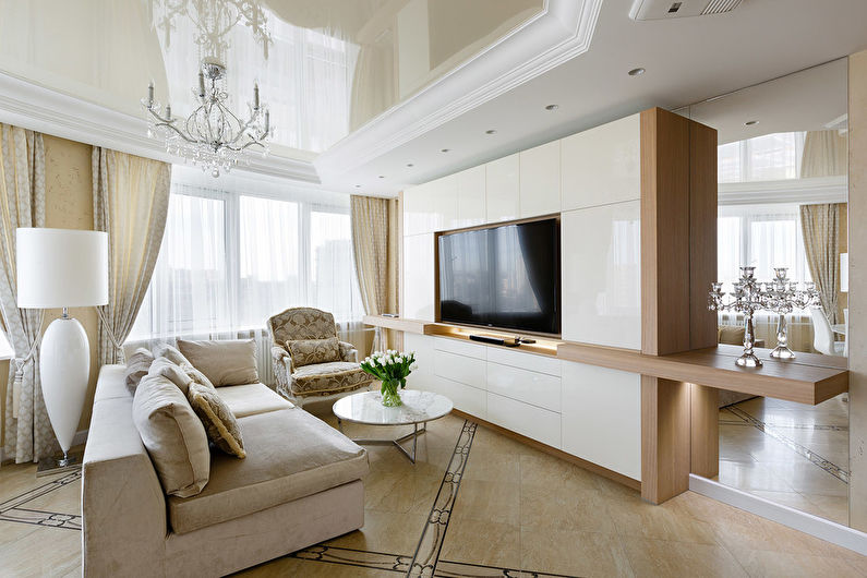 Kombinované sadrokartónové stropy v obývacej izbe