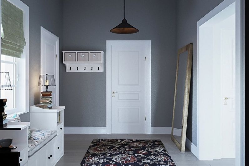 Pasillo gris en estilo escandinavo - Diseño de interiores