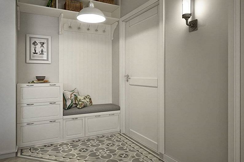 Pasillo gris en estilo escandinavo - Diseño de interiores