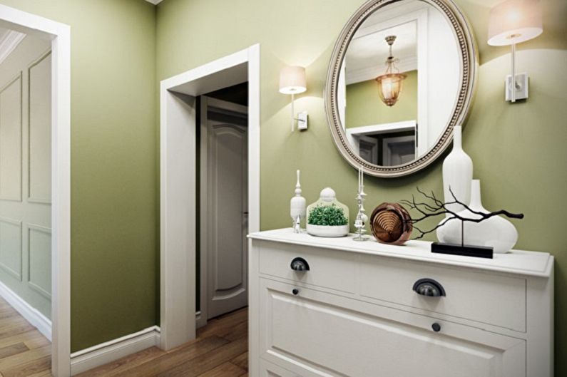 Pasillo escandinavo verde oliva - Diseño de interiores