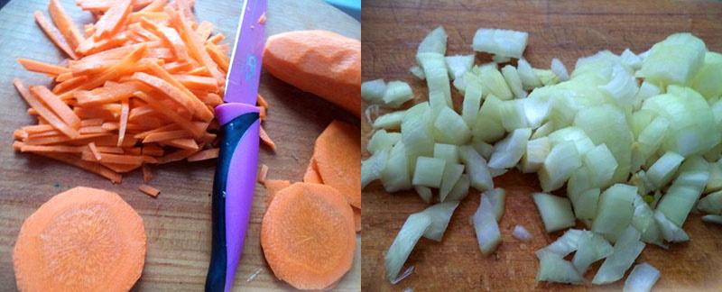 Karotten und Zwiebeln hacken