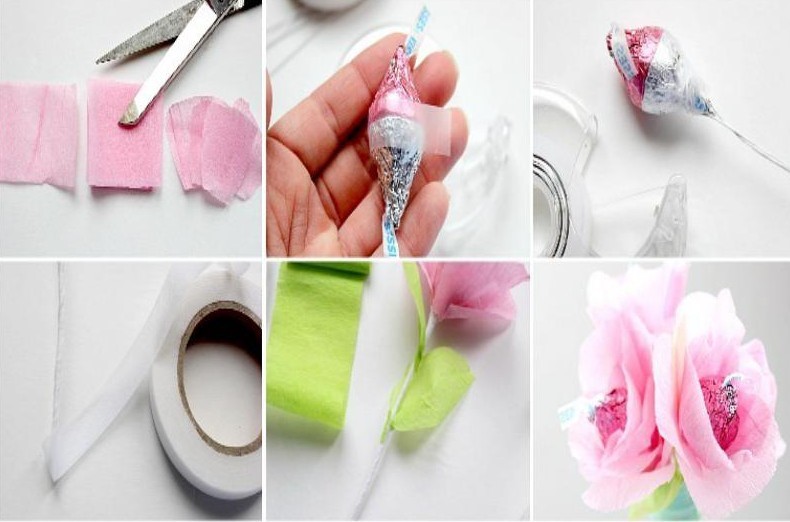 DIY papierová ruža s cukríkmi vo vnútri