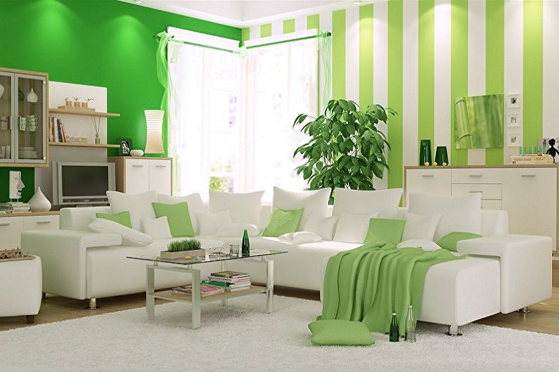 Grön färg i vardagsrummets inre - Färgkombination