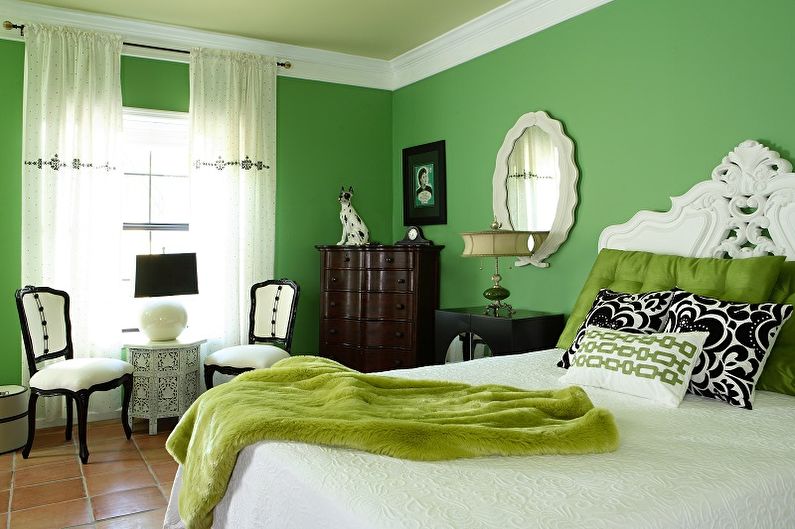 Grön färg i det inre av sovrummet - Färgkombination