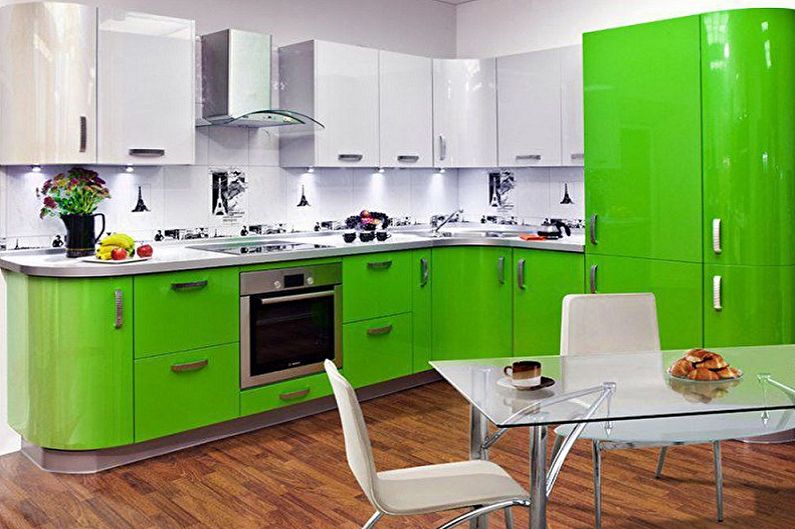 Zelena barva v notranjosti kuhinje - Barvna kombinacija