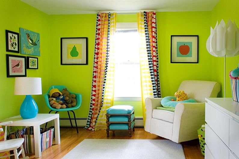 Grön färg i barnrummets inre - Färgkombination