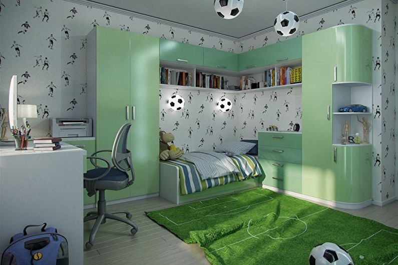 Color verde en el interior de la habitación de los niños - Combinación de colores.
