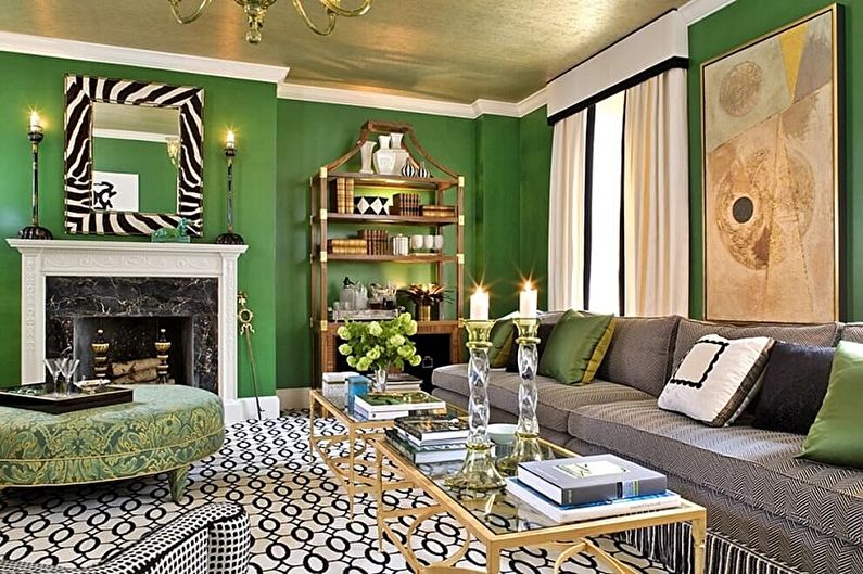 Hvilke farger kombinerer grønt med - foto av interiør