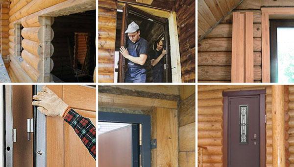 etapy instalace dveří v dřevěném domě