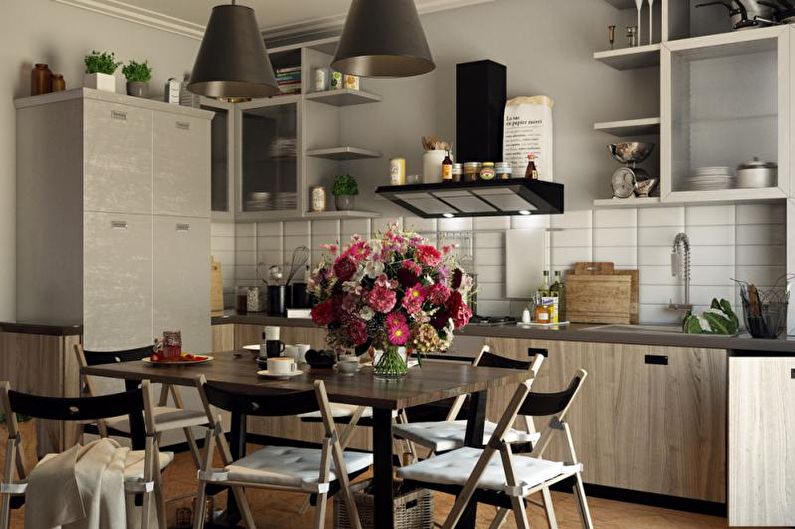 Bucătărie gri în stil eclectic - Design interior