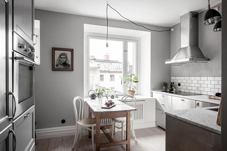 Grått kjøkken i skandinavisk stil - interiørdesign
