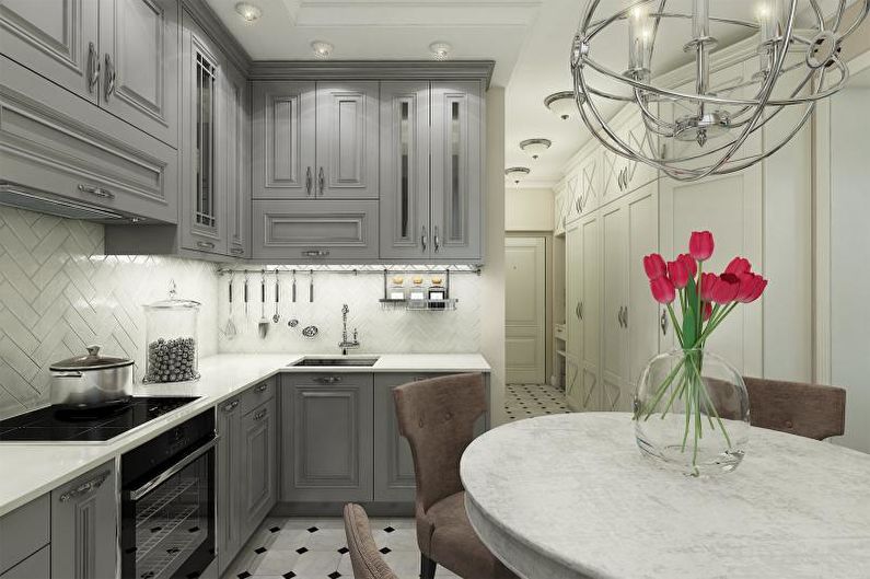 Bucătărie gri în stil clasic - Design interior