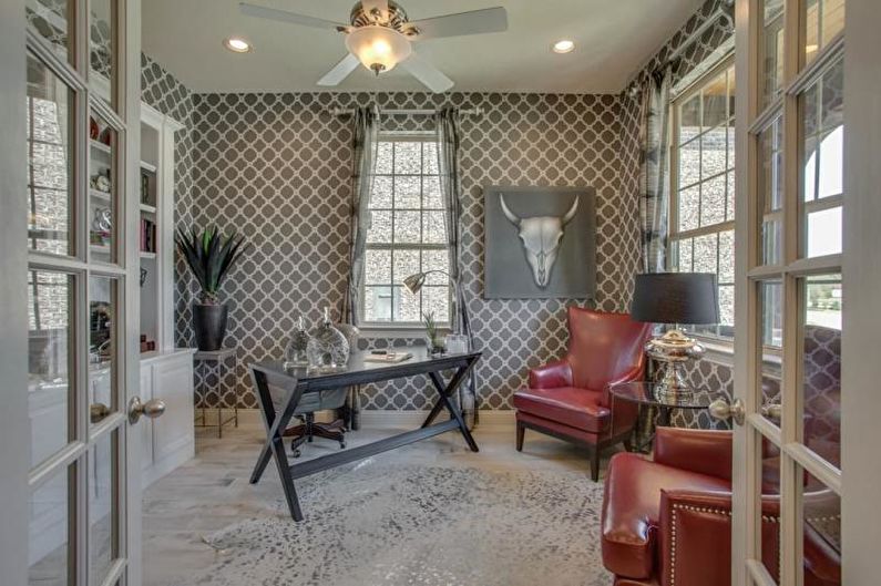 Papel pintado gris en la sala de estar - Foto de diseño de interiores