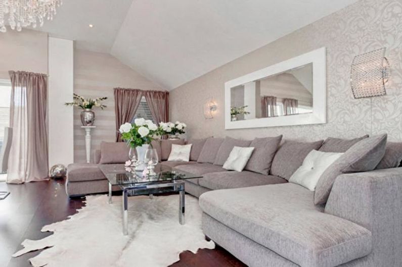 Papel tapiz gris en la sala de estar - Foto de diseño de interiores