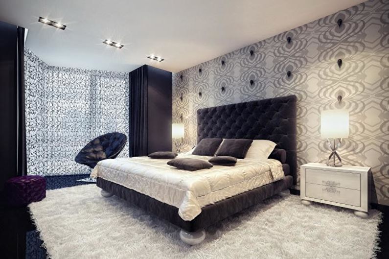 Tapet gri în dormitor - fotografie de design interior