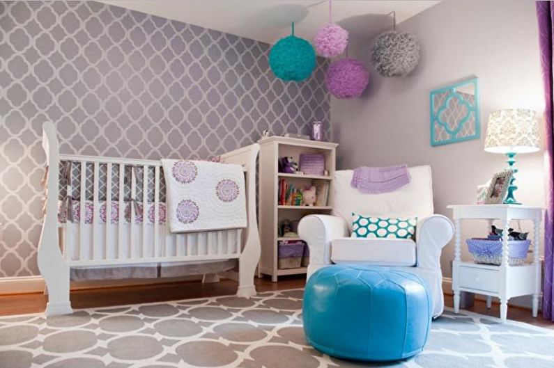Papel pintado gris en la habitación de los niños - Foto de diseño de interiores