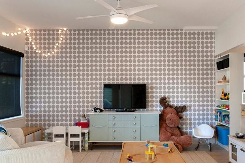 Papel tapiz gris en la habitación de los niños - Foto de diseño de interiores